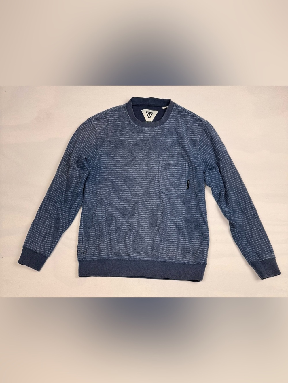 Vissla Blue Stripe Cotton Recliner Crew Fleece Pullover Mens S